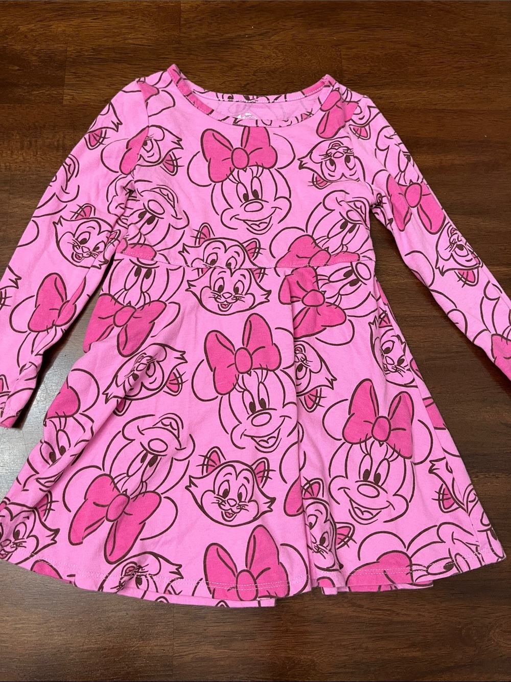 Disney Girls' Pink Minnie Mouse Print Long-Sleeve Dress